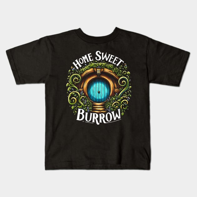 Home Sweet Burrow - Blue Halfling Home - Fantasy Kids T-Shirt by Fenay-Designs